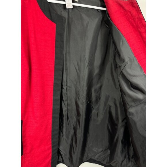 Chico's Size 8 Red Black Trim Longline Open Front Jacket Cotton Blend - Picture 5 of 5